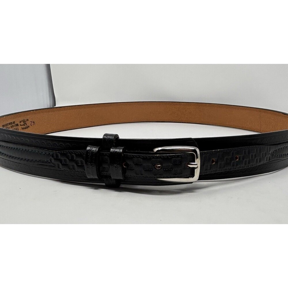 Frontier Black Top Grain Steer Hide Leather SplitBelt Silver Buckle Sz 42